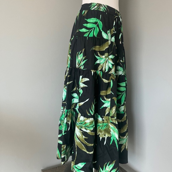 Lauren Ralph Lauren Fern Leaf Exotic Print Cotton Casual Midi Tiered Skirt Small - Picture 6 of 14